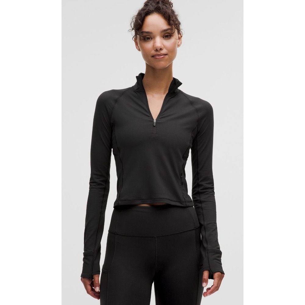 Lululemon Its Rulu Run Cropped Half Zip Black Pullover Size 10 LW3ESHS
